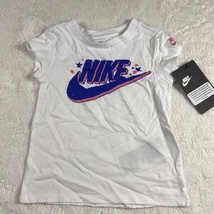 Nike Girls White Graphic T Shirt Tee Stars Swoosh Logo Toddler Size 2T NWT